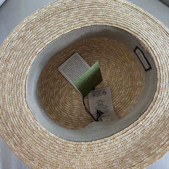 NEW GUCCI RAFFIA Wide-Brimmed Hat Straw White How GG Sz M Logo 100% Authentic - Picture 6 of 9